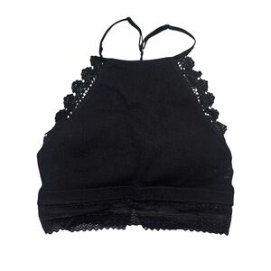 Fornia Black High Neck Padded Bra Top Lace S/M